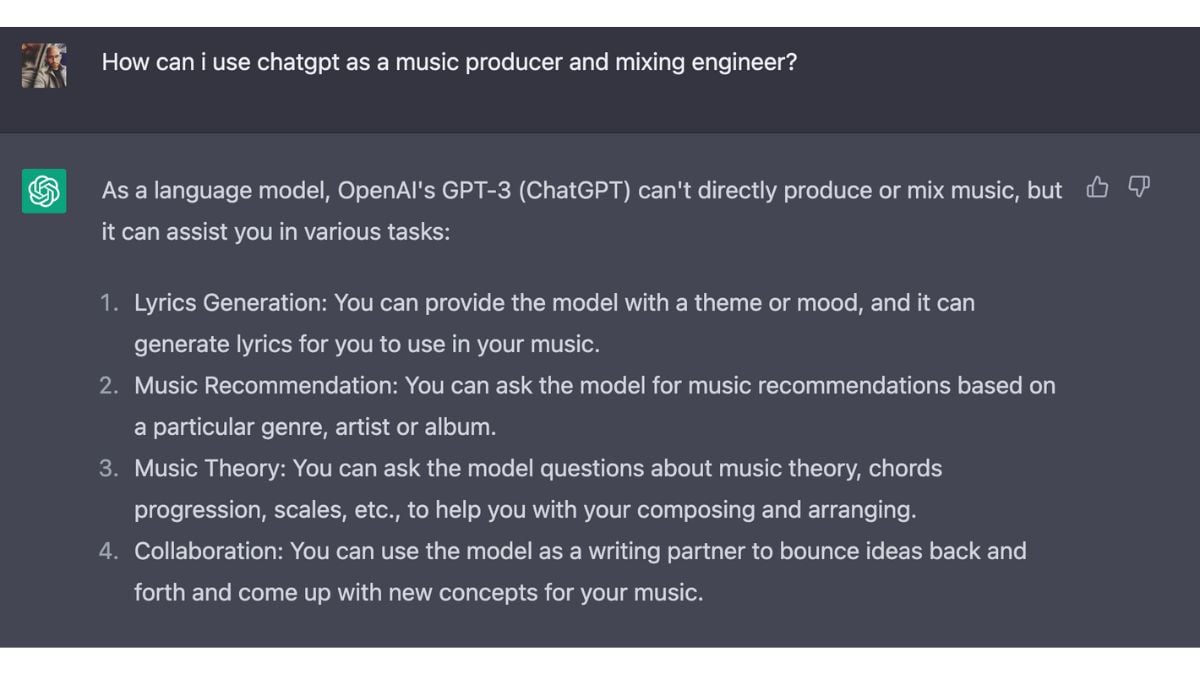 How can i use chatgpt as a music producer and mixing engineer?