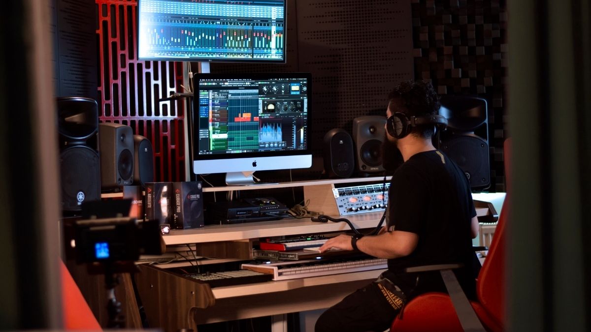 Amir Hossein Nabavi in his music production studio