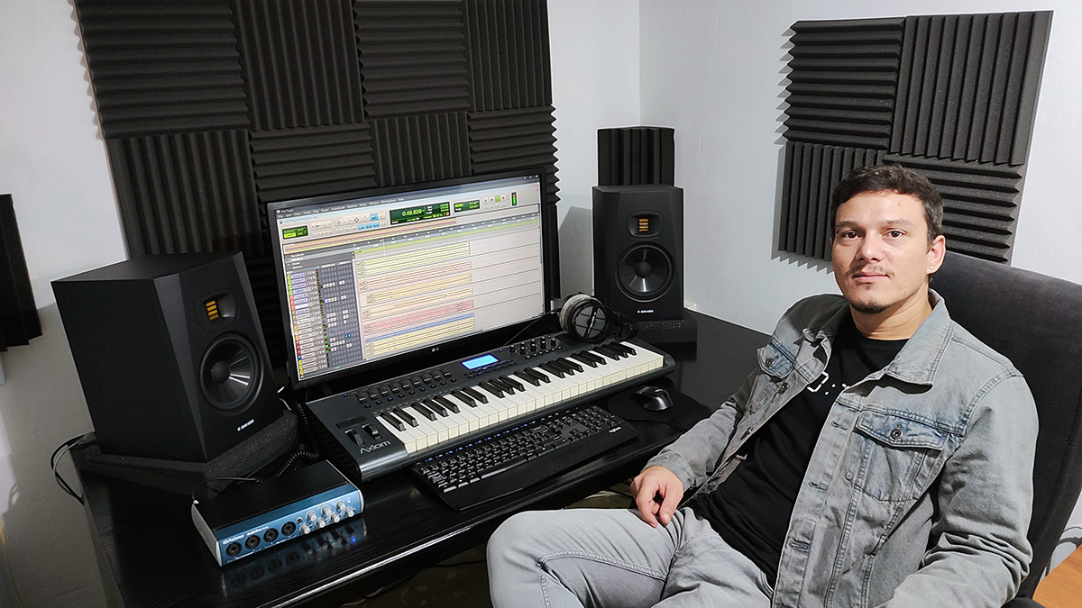 David Alva in his music production studio